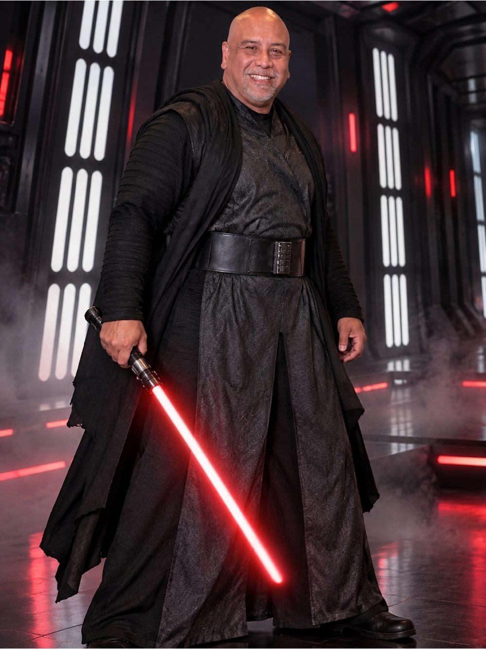 Men’s Star Wars Sith Black Costume Outfit Robe Tunic Belt Hooded Cape L/XL